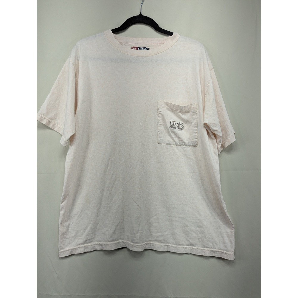 Chaps Ralph Lauren Pocket T-Shirt Cream Cotton Blend‎ Mens Casual Tee